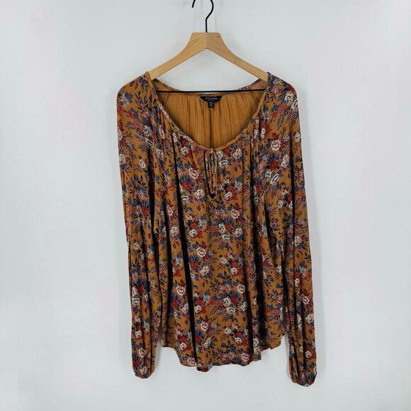 Lucky Brand Floral Peasant Blouse Size XL Boho Long Sleeve Top - Picture 8 of 8